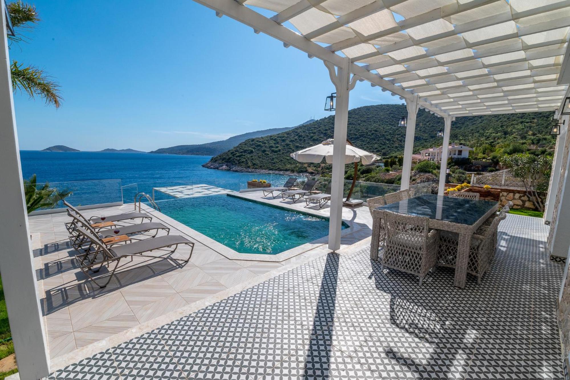 Beachfront White Villa With Private Swimming Pool Kalkan Exteriér fotografie